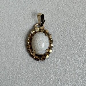 Vintage Gold-Filled Pendant‎ w/Opalescent Glass Cabochon Mid-Century Opalite
